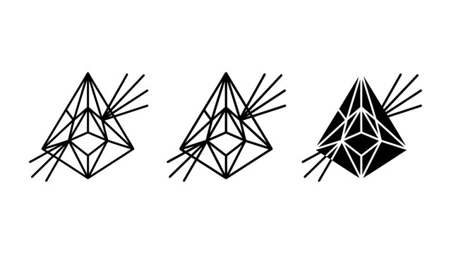 Abstract geometric pyramid or crystal prism icons with radiating light rays geometry triangle abstract collection