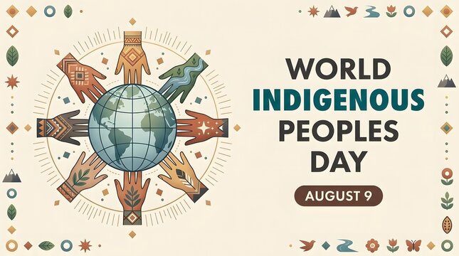 Floral ornament with globe and hands vector illustration for indigenous peoples day
