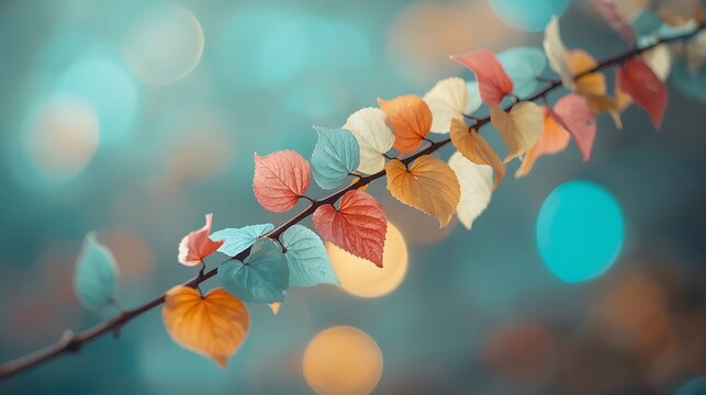 Delicate Colorful Fall Foliage with Beautiful Bokeh Glow