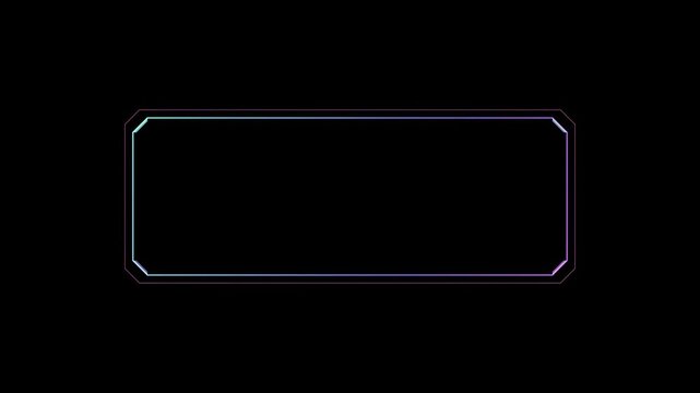 Abstract animated frame border with a notched edge drawn as cool blue-white glowing lines and dots on a deep dark background. Clean minimal motion graphics element with free space around it, ideal for