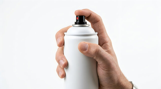 Hand holding a white spray paint can