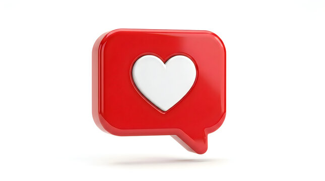 Red 3d speech bubble icon with a white heart symbol