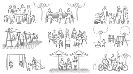 Fototapeta premium Outdoor Market Retail and Dining Community People for Architecture Entourage
