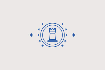 Chess rook coin line icon for business. Reliable vector illustration for strategy game, financial investment, corporate planning. © HenryFord