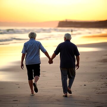 young couple running on the beach