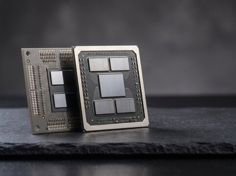 Dual high-performance server computer processors with chiplet design on slate surface