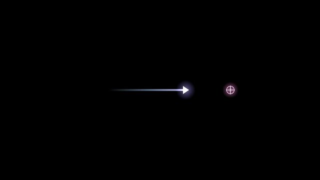 Abstract animated pointer label with an arrow drawn as blue and cyan glowing lines and dots on a deep dark background. Clean minimal motion graphics element with free space around it, ideal for title 