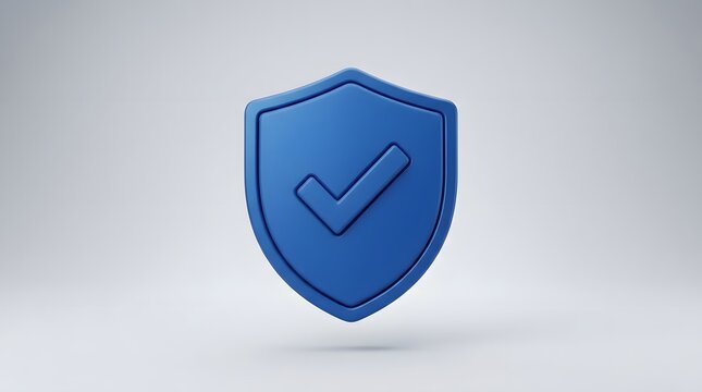 A blue 3d shield icon with a check mark symbol representing security and data protection concepts
