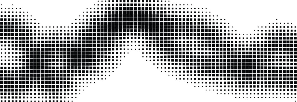 Abstract halftone wave pattern with black square dots on a simple design isolated on transparent background, Vector