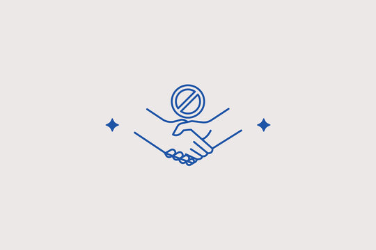 Prohibition handshake line icon for social distancing. Practical vector illustration for contact ban, safety rules, virus prevention.