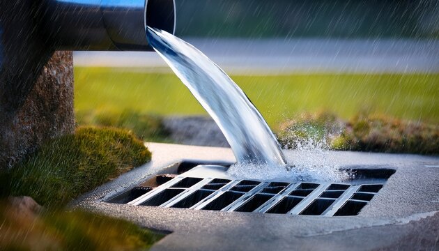 low poly storm drain following heavy rainfall water gushes from a storm sewer