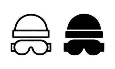 Fototapeta premium Minimalist goggles and beanie icon set in black and white