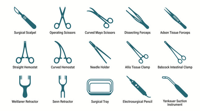Collection of Surgical Instruments and Medical Tools.