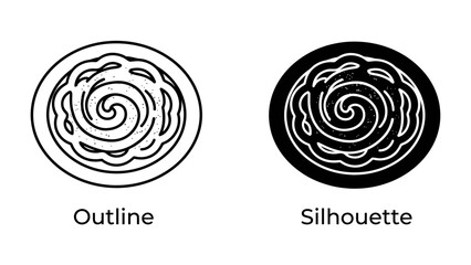 Circular Pattern Outline and Silhouette: A striking visual comparison presenting a circular design in both outline and silhouette forms, showcasing a swirling pattern with intricate details. © Mohiuddin123