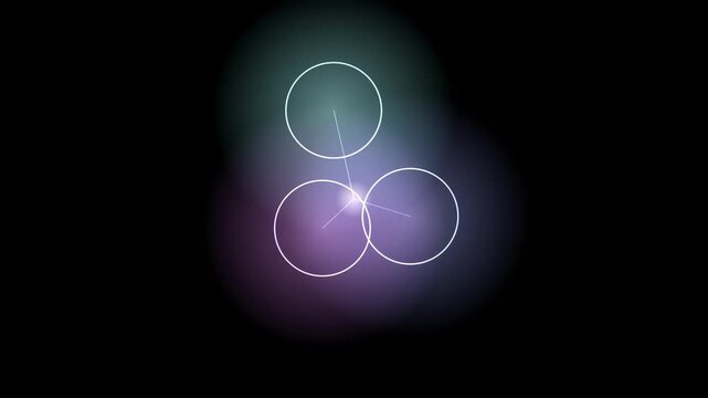 Abstract animated pulsing indicators with three pulses drawn as blue and cyan glowing lines and dots on a deep dark background. Clean minimal motion graphics element with free space around it, ideal f