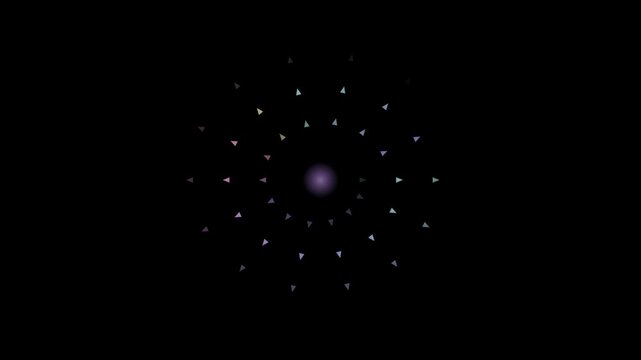 Abstract animated radial arrows drawn as cool blue-white glowing lines and dots on a deep dark background. Clean minimal motion graphics element with free space around it, ideal for title sequences, u