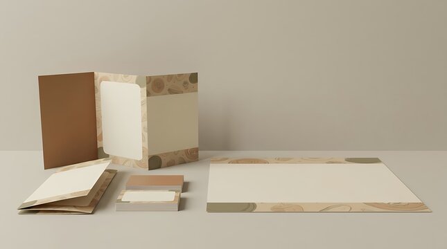 3D render of a comprehensive and professional cafe or restaurant identity template featuring example menu brochure cards and banner all designed in a cohesive food design style for food concepts Cafe