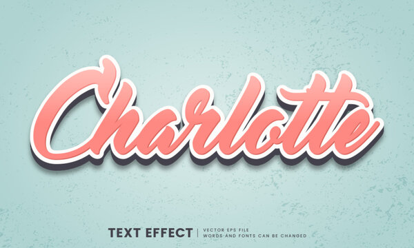 3d retro script charlotte text effect. Editable fancy font style perfect for logo, title or heading