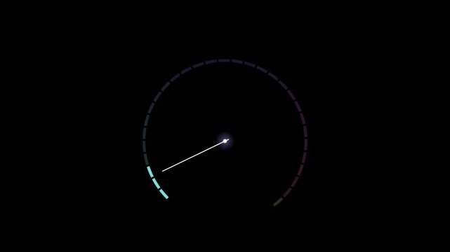 Abstract animated ring element with a gauge drawn as blue and cyan glowing lines and dots on a deep dark background. Clean minimal motion graphics element with free space around it, ideal for title se