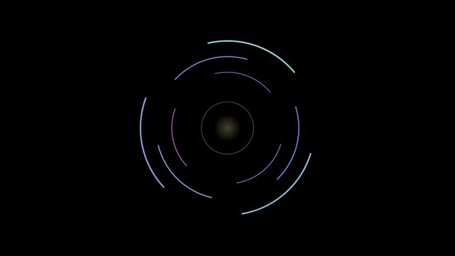 Abstract animated targeting reticle with a triple layout drawn as cool blue-white glowing lines and dots on a deep dark background. Clean minimal motion graphics element with free space around it, ide
