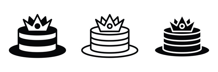 WebBirthday cake vector icon set, sweet bakery crown symbol for celebration party anniversary holiday dessert confectionery wedding pastry cream food event princess boutique, flat linear outline style © Prime Stocks