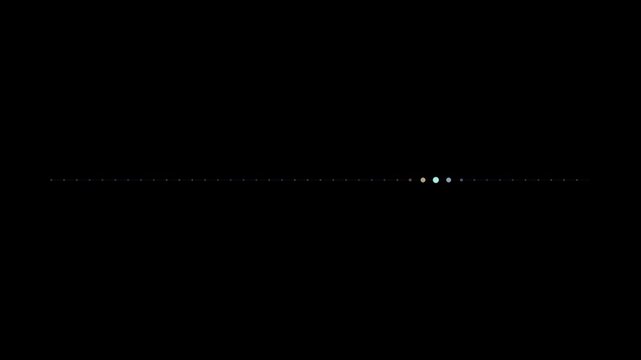 Abstract animated divider rule line with dots drawn as cool blue-white glowing lines and dots on a deep dark background. Clean minimal motion graphics element with free space around it, ideal for titl