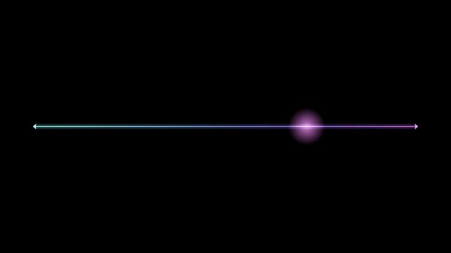 Abstract animated divider rule line with a soft glow drawn as violet and blue glowing lines and dots on a deep dark background. Clean minimal motion graphics element with free space around it, ideal f