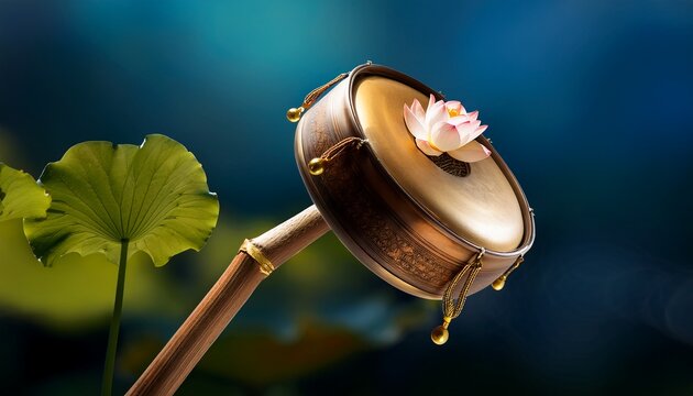 a miniature ong s n drum blooming from a lotus stem