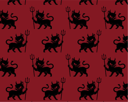 Devil cat seamless repeat pattern design in vector