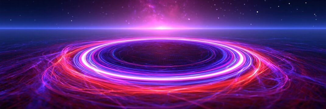 Abstract glowing portal with cosmic nebula and starry sky, futuristic digital art