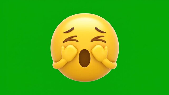 A funny oops emoji with a shy embarrassed expression, showing a surprised animated emoji on a green screen background