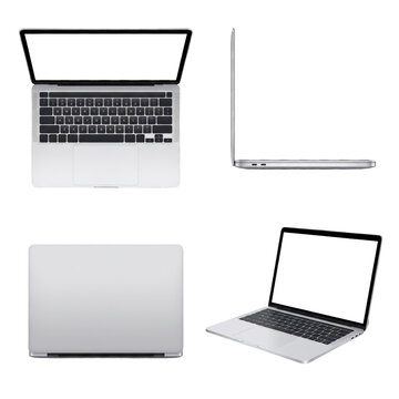 Laptop Mockup Angles Set, Port&aacute;til Mockup Varios &Aacute;ngulos, Computer Portable Diff&eacute;rents Angles, 多角度笔记本电脑模型, Silver Notebook Screen Template, Modern Tech Device Collection, Isolated Office Equipment