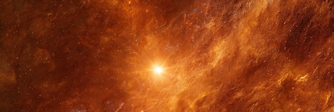 Bright Star Shining in a Fiery Orange Nebula with Cosmic Dust