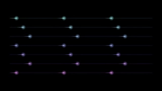 Abstract animated signal pulse drawn as blue and cyan glowing lines and dots on a deep dark background. Clean minimal motion graphics element with free space around it, ideal for title sequences, user