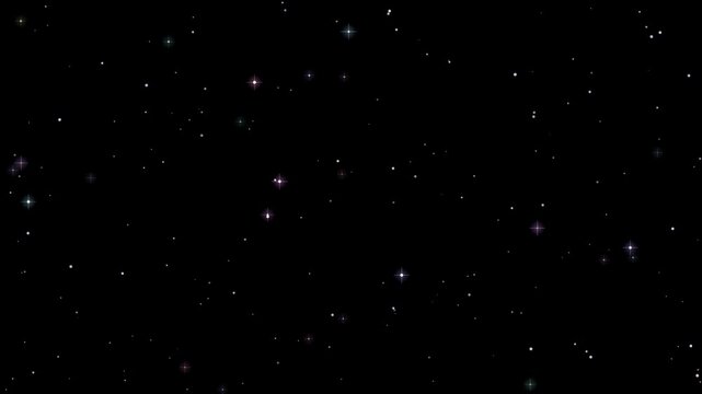 Abstract animated twinkling stars drawn as cool blue-white glowing lines and dots on a deep dark background. Clean minimal motion graphics element with free space around it, ideal for title sequences,