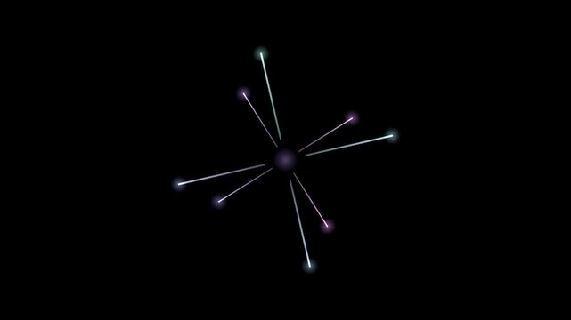 Abstract animated spinning cross element drawn as blue and cyan glowing lines and dots on a deep dark background. Clean minimal motion graphics element with free space around it, ideal for title seque