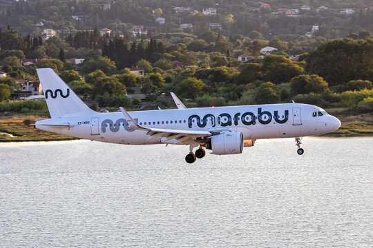 Marabu Airlines Airbus A320neo airplane at Corfu airport in Greece
