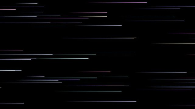Abstract animated streaming lines drawn as cool blue-white glowing lines and dots on a deep dark background. Clean minimal motion graphics element with free space around it, ideal for title sequences,