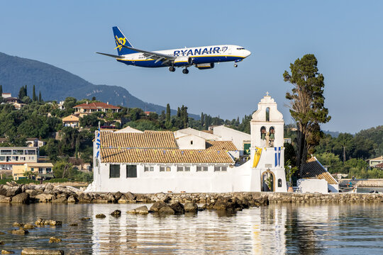 Ryanair Boeing 737-800 airplane at Corfu airport in Greece