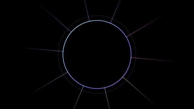 Abstract animated sweep transition with an iris wipe drawn as cool blue-white glowing lines and dots on a deep dark background. Clean minimal motion graphics element with free space around it, ideal f