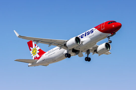 Edelweiss Airbus A320neo airplane at Zurich airport in Switzerland
