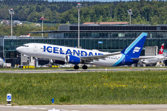 Icelandair Boeing 737 MAX 8 airplane at Zurich airport in Switzerland