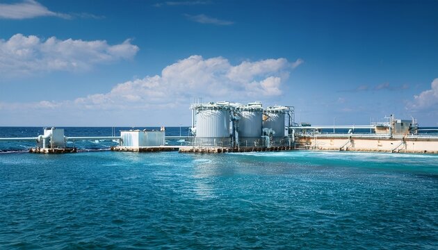 seawater desalination plant transforming salty ocean water into fresh drinkable water