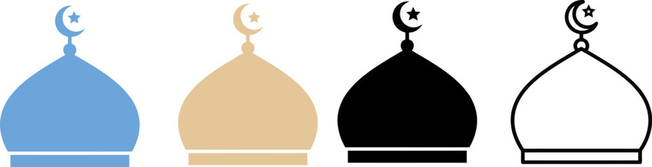 Set of four different mosque dome icons with crescent moon symbols for islamic design © Ayesha