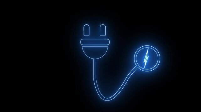 Animated Blue Neon Power Plug Charging Icon