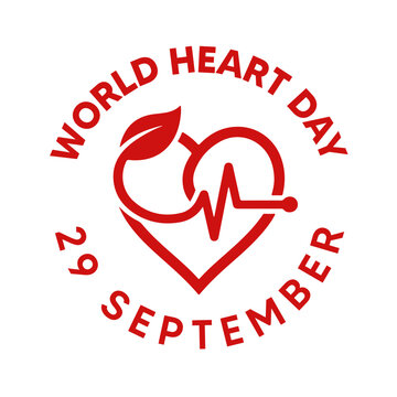 World Heart Day emblem with leaf. Medical cardiology symbol for health awareness campaign.