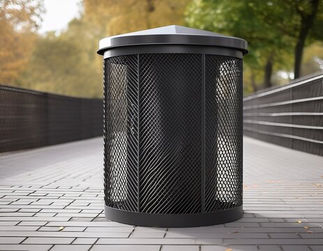 trashcan black metal mesh outdoor garbage bin for public park design