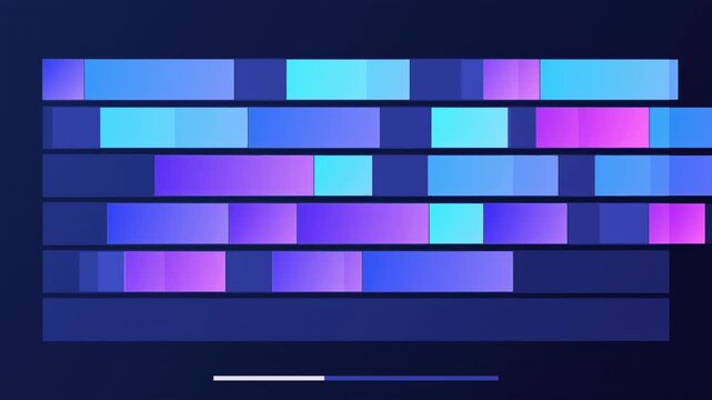 Abstract animated heap memory allocation blocks drawn as blue and cyan glowing lines and dots on a deep dark background. Clean minimal motion graphics element with free space around it, ideal for tech