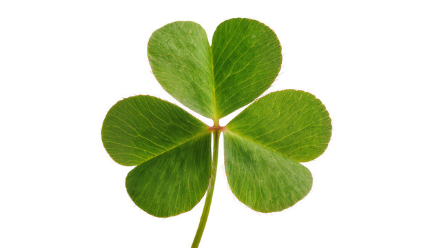 Green three-leaf clover with visible veins, isolated on transparent background