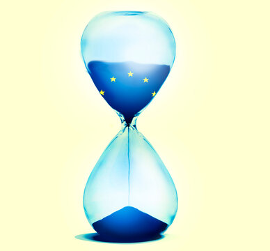 Hourglass with European Union flag showing time running out